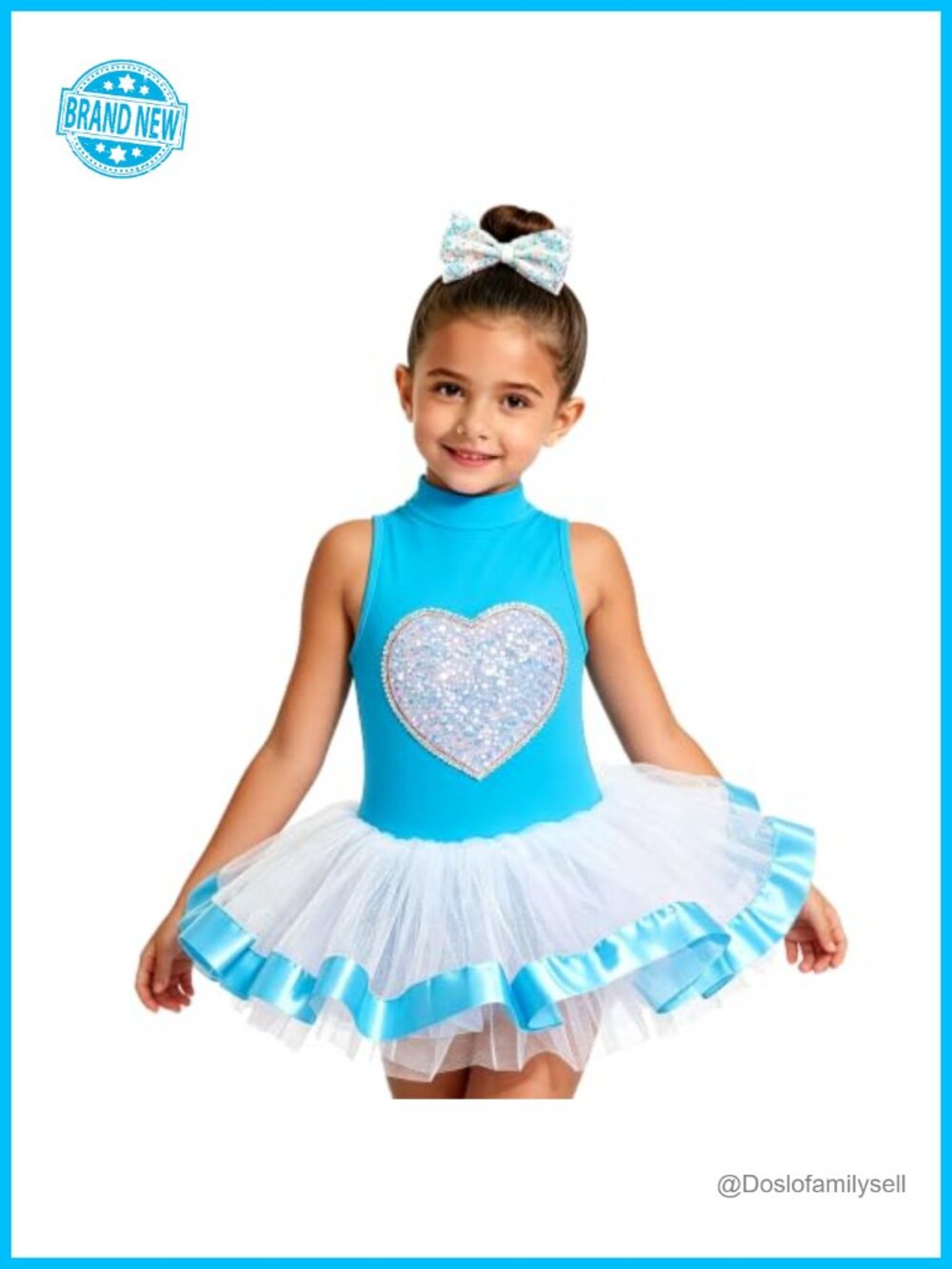 Girls Sequin Heart Ballet Tutu Dress with Bow for Dance Party Holiday